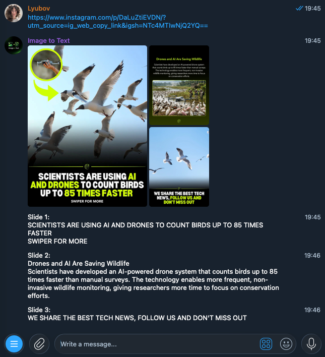 Extracting text from an Instagram carousel